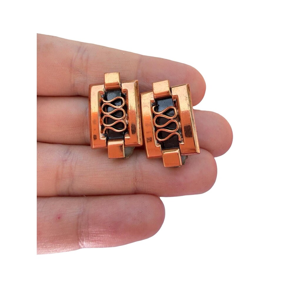 Matisse Renoir Signed Copper Wide Hoop Swirl Spiral Clip On Earrings 1950s Bold